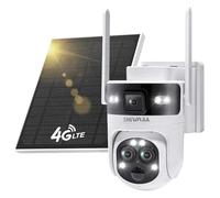 SHIWOJIA Camera 4G Solaire Exterieur, Appareil Photo à 3 Objectifs, 4G Caméra avec Zoom Hybride 15X, 360° PTZ, Audio Bidirectionnel, PIR Détection, Vision Nocturne Couleur, IP66