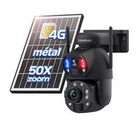 SHIWOJIA Camera 4G Solaire Exterieur, Caméra 4G Double Objectif Zoom Hybride 50X, 6MP avec Vision Nocturne en Couleur, Détection Humaine PIR, Fente SD, Métal, IP66