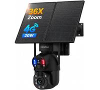 SHIWOJIA Caméra de sécurité extérieure à double objectif 6 MP, caméra de surveillance solaire 4G LTE avec panneau solaire 20 W batterie 20 000 mAh, zoom 36 x, vision nocturne couleur, IP66