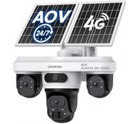 SHIWOJIA Caméra de sécurité solaire AOV 4G LTE 24h/24, 7j/7, 360° avec carte SIM, batterie sans fil CCTV avec détection de mouvement PTZ, sirène lumineuse instantanée alerte, étanchéité IP66