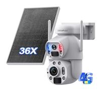 SHIWOJIA Camera Exterieur sans Fil Solaire, 6MP 36X Zoom Camera 4g Solaire, Double PIR Détection Humaine/Vision Nocturne Couleur/Double Objectif/IP66, Blanc