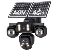 SHIWOJIA Caméra solaire 4G AOV 【Cinq objectifs】 Caméra de vidéosurveillance extérieure sans fil 20100 mAh, zoom 10x, détection humaine HD 20 MP, batterie autonome 24h/24, 7j/7, vision nocturne couleur