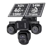 SHIWOJIA Caméra solaire 4G AOV PTZ triple lentille, caméra extérieure sans fil 20100 mAh, détection de personne HD 15 MP, panneau solaire 14 W, enregistrement continu 24h/24, 7j/7, vision nocturne
