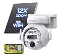 SHIWOJIA Camera Solaire Exterieur WiFi sans Fil, 12X Zoom Hybride, 6MP Camera Surveillance WiFi Exterieure, 360° PTZ, Vision Nocturne Couleur, Audio Bidirectionnel, Détection PIR