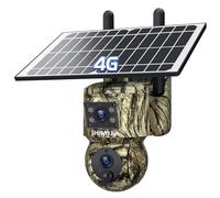 SHIWOJIA Double Objectif Camera Surveillance Exterieure 4G, Camera Solaire Exterieur sans Fil, 4X Zoom,360° PTZ Caméra, Détection Personne/Véhicule/Animal, Etanche IP66