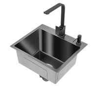 Shiyinge 40X45Cm ÉVier Cuisine Evier Inox 1-Bac Avec Savon Egouttoir Panier D'éGouttage Robinet Rotatif Chaude Froide Mobilier Encastré Meubles Kit Encastrer Comptoir Montage Lavabo Moderne Gris noir