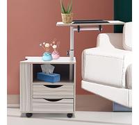 Shiyinge Table de chevet réglable et rotative pour ordinateur portable avec tiroirs, hauteur 70-90 cm, 50 x 40 x 46 cm, blanc
