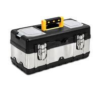 ShkitAelling Coffret à outils robuste, 19 pouces Boîte à outils portable en métal avec plateau amovible, rangement pour outils manuels, réparation automobile, projets de bricolage, en acier inoxydable
