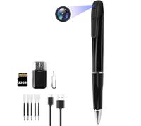 SHMIZZ Mini caméra espion cachée camouflée stylo HD 1080P Mini stylo plume caméra cachée avec microSD 32 Go Portable Appareil photo Pen Enregistreur de photo et vidéo