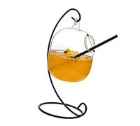 Shntig Tasse en verre suspendue avec cadre en métal, idéale pour les cocktails et les boissons froides, récipient à boisson unique en verre