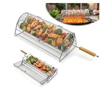 Shocanm Panier de Cuisson Rotatif, Ustensiles pour Barbecue, Cadeau Papa | Inox 304, Poignée Amovible, Brasero Exterieur Barbecue, Cadeau Homme pour Cuisine Extérieure, Camping