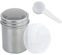 SHOPEASTFAR Saupoudreur de sucre en acier inoxydable avec couvercle et cuillère doseuse pour cacao, cannelle, farine et cappuccino, facile à nettoyer