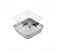 Shophubio Plaque de cuisson en acier inoxydable avec grille de refroidissement - Plat à rôtir carré pour four, barbecue, gâteau, viande, volaille - Ensemble de cuisson et de rôtissage de cuisine