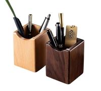 SHOPUKASA Lot de 2 porte-crayons en bois naturel multi-usages (1 hêtre + 1 noyer)