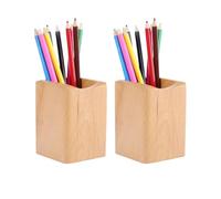 SHOPUKASA Lot de 2 porte-crayons en bois naturel multi-usages - Pot à crayons - Boîte de rangement de bureau (couleur hêtre)