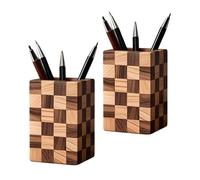 SHOPUKASA Lot de 2 porte-crayons en bois naturel multi-usages - Pot à crayons - Boîte de rangement de bureau (motif mosaïque)