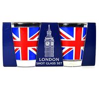 Shot Glasses Lot de 2 verres à shot Motif drapeau britannique et drapeau britannique Souvenir Souvenir Souvenir Union Jack coloré avec bord doré Verre à shot Schnapsglas Colpo di Vetro Chupito