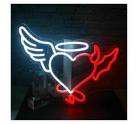 SHOUXI LED néon signe Enseigne Néon Ange Démon En Forme De Cœur, Alimenté Par USB, Panneau Lumineux À Intensité Variable Pour Décoration Murale Bar Et Fête, 32cm×40cm