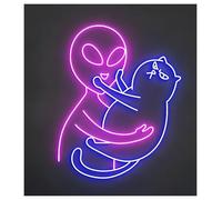 SHOUXI néon signe Alien tenant un chat néon alimenté par USB adapté pour chambre à coucher, bar, espace de jouets tendance 19,69 x 15,75 pouces/21,65 x 17,7 pouces/23,62 x 18,9 pouces(C,50x40cm)