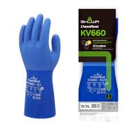 SHOWA KV660, Gant de protection chimique et contre les coupures, triple enduction de PVC sur doublure renforcée en Kevlar, finition rugueuse pour une résistance supérieure aux huiles et à l'abrasion,