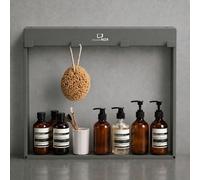ShowerNIZR® Étagère de douche Granite Grey - Étagère de douche sans perçage à suspendre sur paroi en verre en acier inoxydable avec 4 crochets