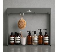 ShowerNIZR Étagère de douche Granite Grey - Étagère de douche sans perçage à suspendre sur paroi en verre en acier inoxydable avec 4 crochets pour rangement salle de bain épuré au quotidien