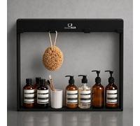 ShowerNIZR® Étagère de douche Obsidian Black - Étagère de douche sans perçage à suspendre sur paroi en verre en acier inoxydable avec 4 crochets