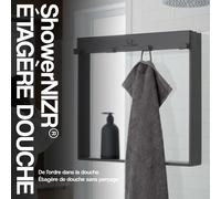 ShowerNIZR® Étagère Douche Gris Granite - Sans Perçage 4 Crochets