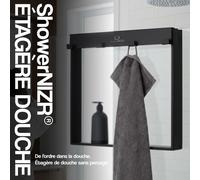 ShowerNIZR® Étagère Douche Noir Obsidienne - Sans Perçage 4 Crochets