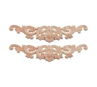 SHOWERORO 2 Pièces Applique Décorative en Bois Sculpté Allongée | Beige, pour Portes et Murs, Application Multisurface, Ornement Floral pour Bricolage Mobilier