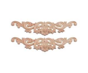 SHOWERORO 2 Pièces Applique Décorative en Bois Sculpté Allongée | Beige, pour Portes et Murs, Application Multisurface, Ornement Floral pour Bricolage Mobilier