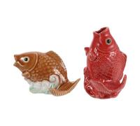 SHOWERORO 2 Pièces Statue de Fontaine Carpe en Céramique Jaune Écoulement d'eau Doux, Décor Artistique Japonerie pour Bassin de Jardin et Aménagement Paysager Extérieur