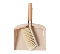 SHOWERORO Kit de Nettoyage Sol Mini Balai et Pelle Beige Manche en Bois, Poils Épais et Doux, pour Bureau et Clavier, Ensemble 2 Pièces Compact et Pratique