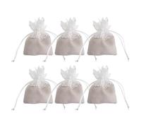SHOWERORO Sachets de Bonbons en Tissu Beige pour Mariage ou Anniversaire, Lot de 6 Pièces Cordon, Décor Romantique et Rangement Pratique pour Dragées