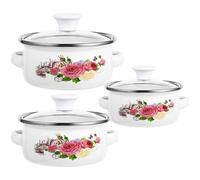 SHOWERORO Set de 3 Casseroles en Émail Poignées, Mini Marmites à Soupe Multifonctions à Fond Plat, pour Restaurant et Conservation des Aliments Plusieurs styles