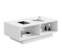 SHOWHA Table Basse,Buffet Bas avec 2 Compartiment de Rangement,Table de Salon en Bois de Haute Qualité,Rectangulaire,Blanc,90 x 48 x 31 cm