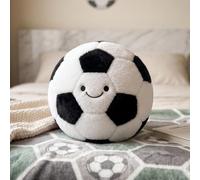 shownicer Coussin décoratif de football moelleux - 25 cm - Noir | Coussin douillet - Cadeau de football - Coussin rond avec broderie fine - Décoration pour salon et chambre d'enfant