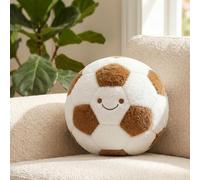 shownicer Coussin décoratif de football moelleux - Marron - 25 cm | Coussin rond avec broderie fine pour salon, chambre à coucher, décoration de football
