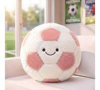 shownicer Coussin décoratif de football moelleux - Rose - 25 cm | Coussin douillet - Cadeau de football - Coussin rond avec broderie fine - Décoration pour salon et chambre d'enfant