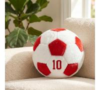shownicer Coussin décoratif de football moelleux - Rouge - 25 cm | Coussin rond avec broderie fine pour salon, chambre à coucher, décoration de football