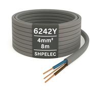 SHPELEC® Câble électrique 6242Y gris double et terre - Bague de prise secteur 4 mm et câble de terre 6242Y (4 mm, 8 m)