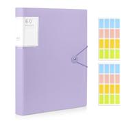 Shpucise Porte-vues A4 à 60 pochettes avec pochettes en plastique et corde de sécurité pour documents, école, bureau et projets professionnels (violet clair)