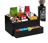 shpuuyy Organisateur de Station Café Compacte, Coffret en Bois pour Rangement de Tasses, Organisateur Multifonction avec Séparateurs et Tiroir pour Maison et Bureau