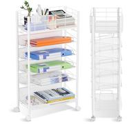 Shrivee Chariot de Rangement à roulettes pour Livre et Magazines, Mobile 6 Miveaux Métallique Stockage Cart Gain de Place pour Bureau étude Bibliothèque école (Blanc)