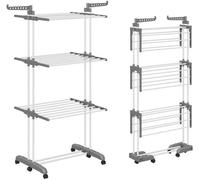 Shrivee Étagère de séchage à 3 couches, pliable avec 2 volets pivotants, hauteur 178 cm, pieds pliables, étagère de séchage à roulettes peu encombrante pour la maison, le balcon et le jardin (grise)
