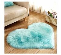 SHTGOI Tapis moelleux en fourrure en forme de cœur doux à poils longs en peau d'agneau en fausse fourrure de mouton pour salon, canapé, chambre à coucher, sol 40 x 50 cm, bleu clair