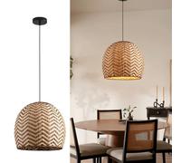 SHUANGZ Lustre Lanterne Antique En Rotin - Abat-jour Suspendu De Style Campagnard, 35 Cm, Lanterne En Osier Tressé À La Main, Motifs De Tressage Complexes, Suspension Idéale Pour Îlot De Cuisine