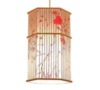 SHUANGZ Suspension Classique En Bambou Avec Lustre À Motifs Imitation Parchemin, En Osier Naturel, Style Lanterne Créative, Lampe Suspendue Japonaise Pour Cuisine, Salle À Manger, Salon, Couloir