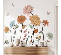 SHUCHING Grands Stickers Muraux Fleurs Boho, Autocollants Muraux Fleurs Sauvages, Décoration Murale pour Chambre Salon