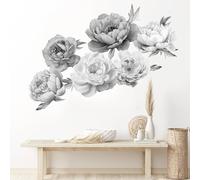 SHUCHING Grands Stickers Muraux Fleurs Grises, Autocollant Mural Pivoine Noire, Décoration Murale pour Chambre Adultes Salon Salle de Bain